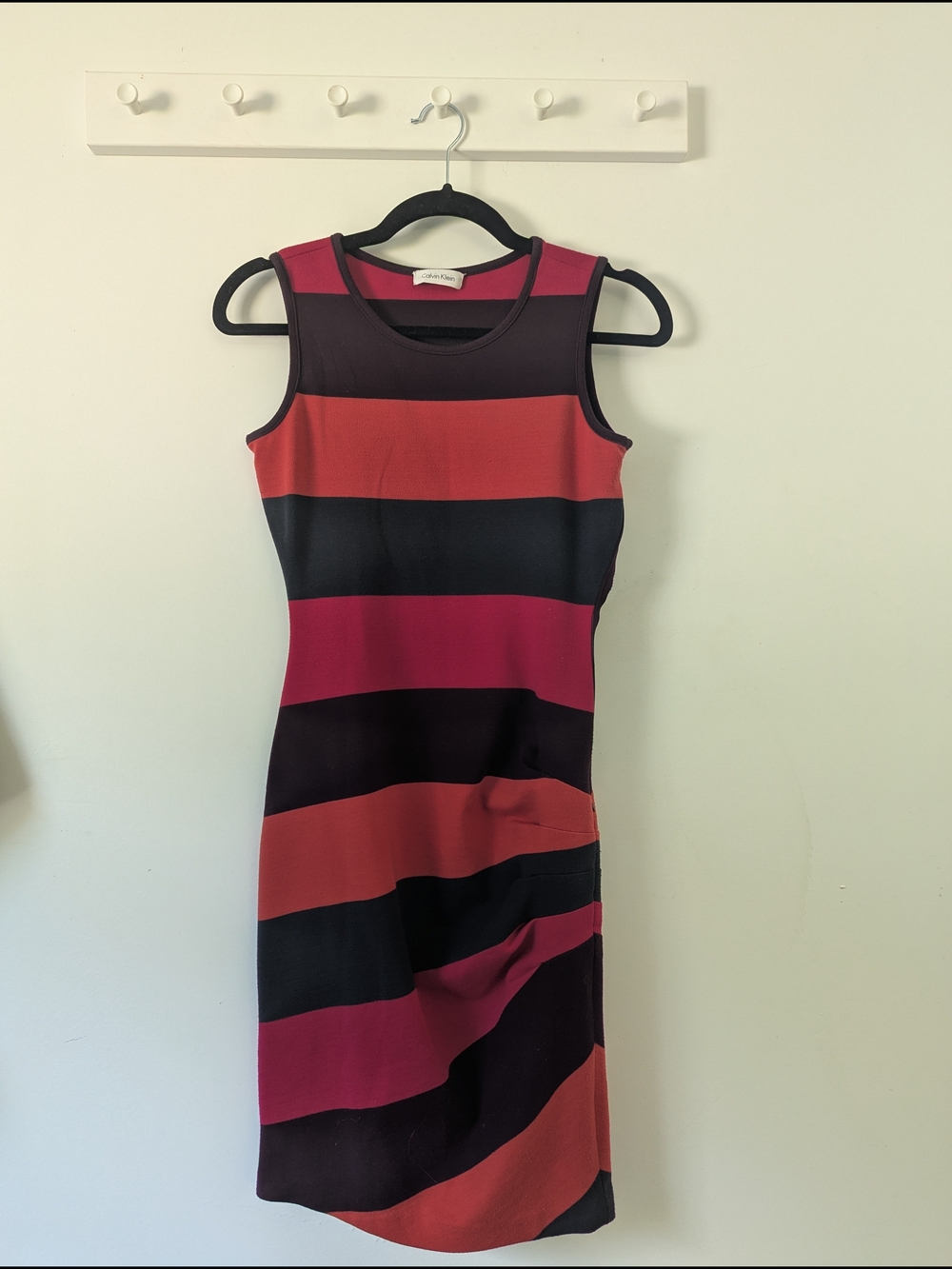 Calvin Klein Sleeveless Striped Sheath Dress in Red and Black